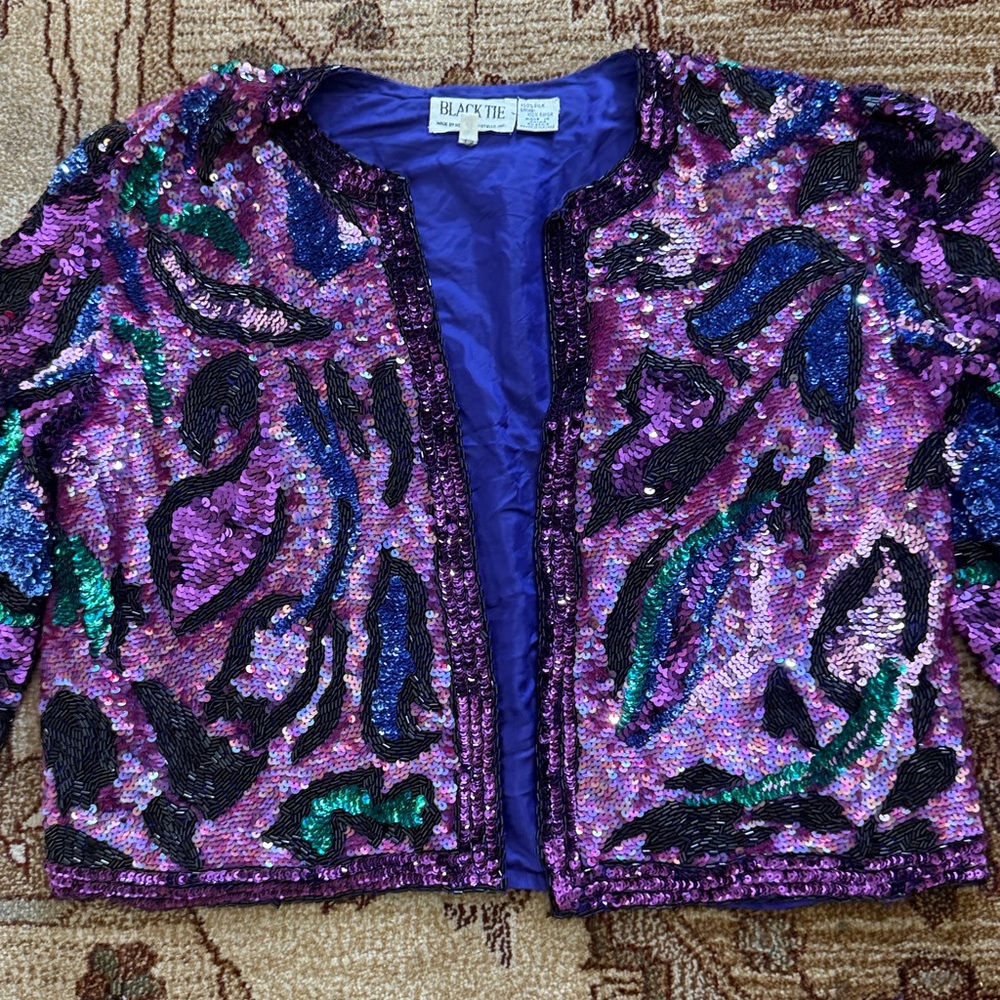 Vintage Black tie by Oleg Cassini sequin jacket